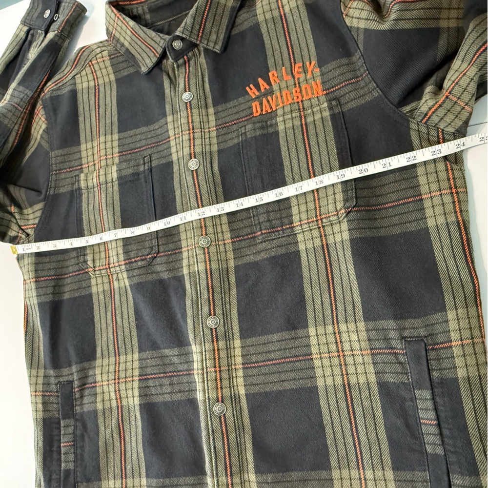 Harley Davidson Flannel Plaid Shirt Jacket Men Size L Cotton Button Up Green - Picture 14 of 16